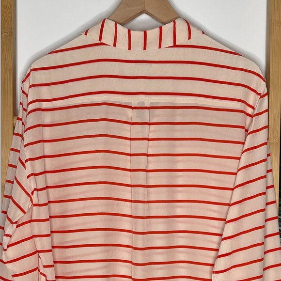 SOLD Equipment Femme Orange Striped Silk Shirt Blouse Top Size L Long Sleeve - Picture 5 of 12